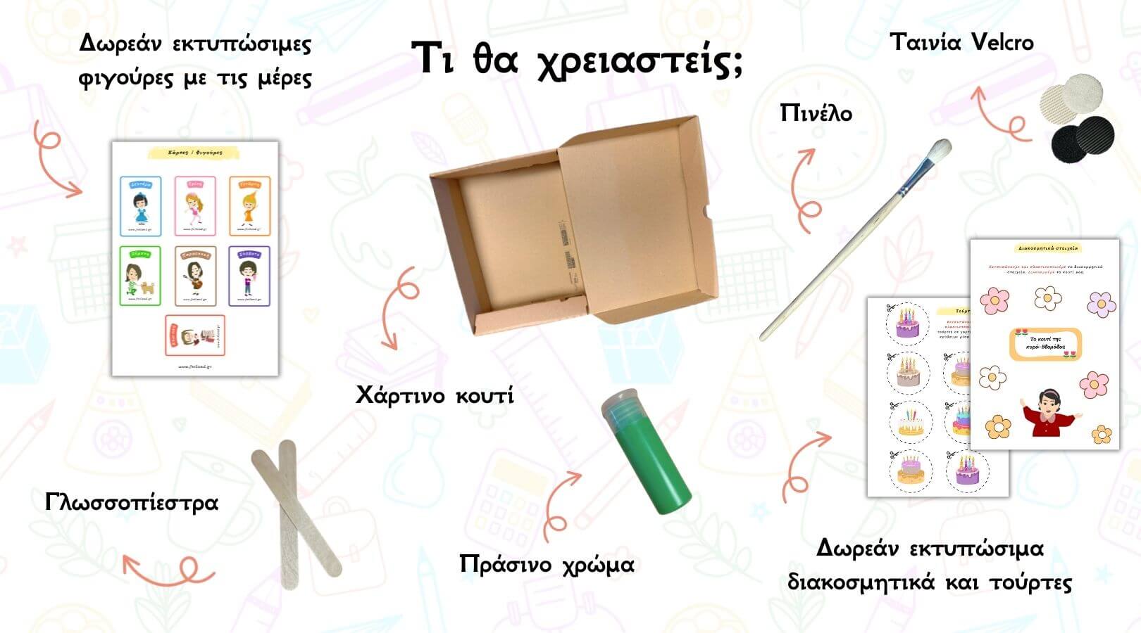 υλικά κατασκευής στο νηπιαγωγείο Τα υλικά που θα χρειαστει καποιος για να φτιαξει το κουτι της κυρα βδομαδας